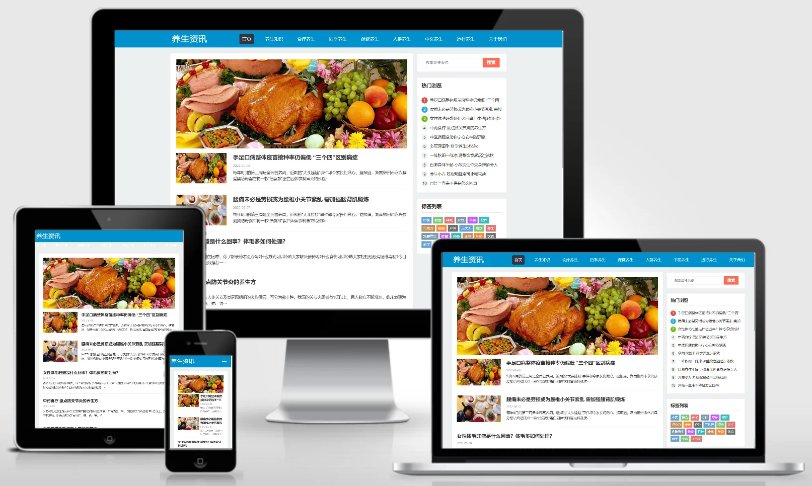 (自适应手机端)HTML5响应式百度MIP三合一养生资讯文章新闻博客类pbootcms模板 0191-红穆笔记